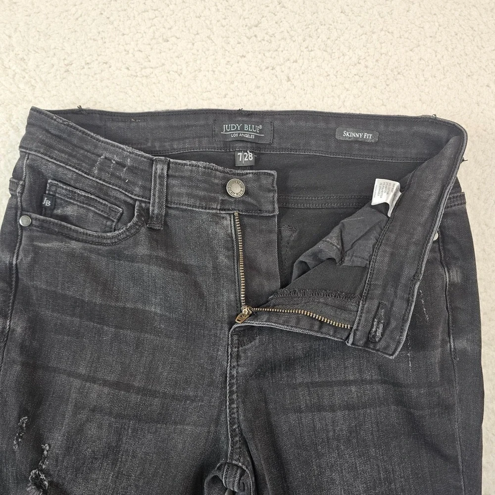 Judy‎ Blue Skinny Fit Distressed Black Plaid Patch Jeans JB82191BK Size 7/28